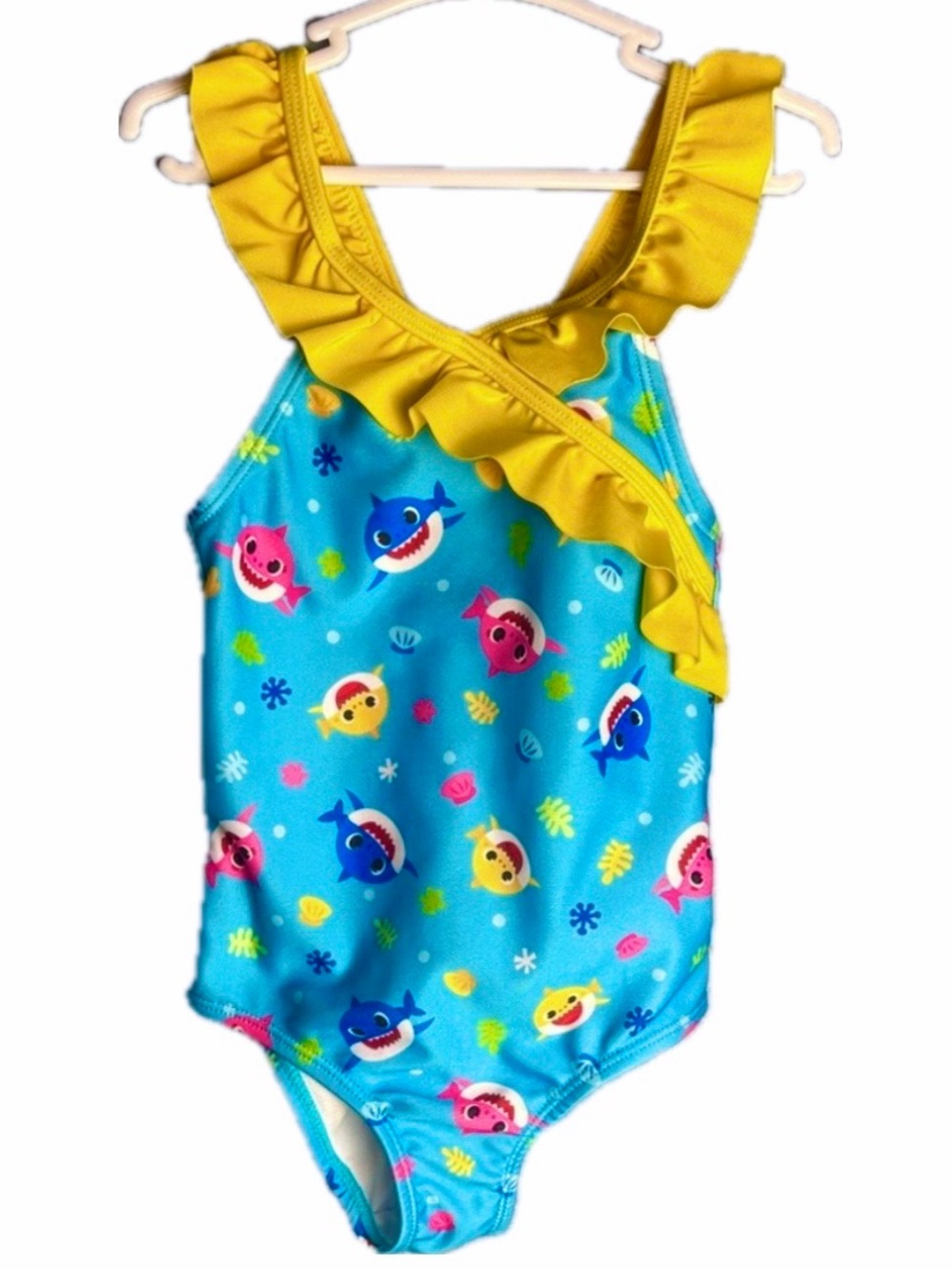 3T Baby Shark Swimsuit with Yellow Ruffle